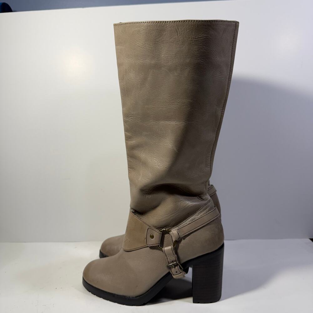 Lauren Ralph Lauren Delsa Taupe Leather Equestrian Block Heel Riding Boots 7B